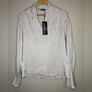 Scarlet Darkness Button Front Blouse Smocked Sleeve L NWT